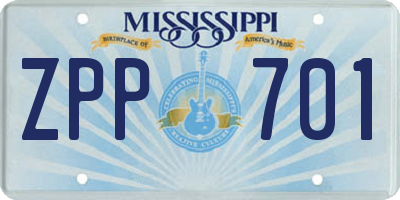 MS license plate ZPP701