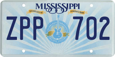 MS license plate ZPP702