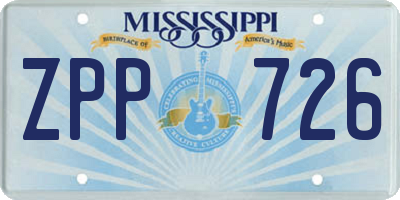 MS license plate ZPP726
