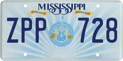MS license plate ZPP728