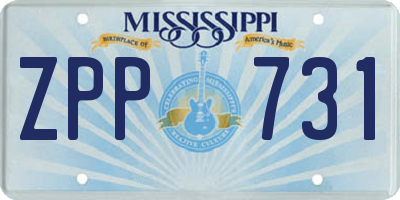 MS license plate ZPP731