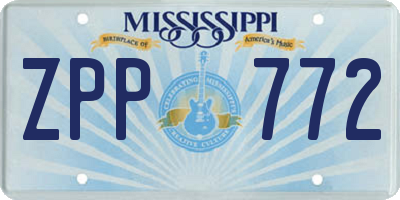 MS license plate ZPP772