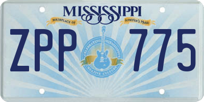 MS license plate ZPP775
