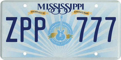 MS license plate ZPP777