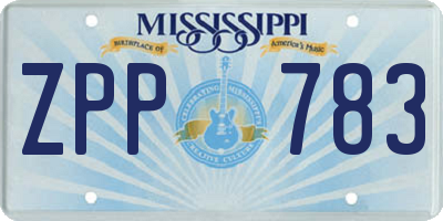 MS license plate ZPP783