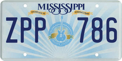 MS license plate ZPP786