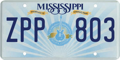 MS license plate ZPP803