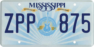 MS license plate ZPP875