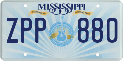 MS license plate ZPP880