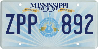 MS license plate ZPP892