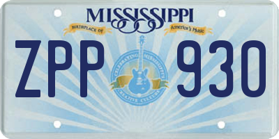 MS license plate ZPP930