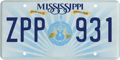 MS license plate ZPP931