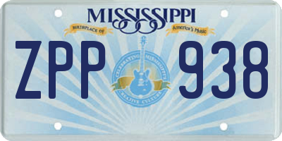 MS license plate ZPP938