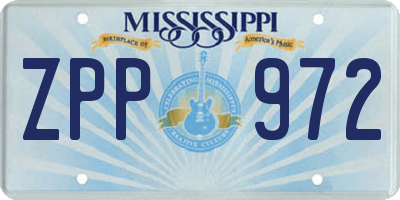 MS license plate ZPP972