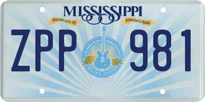 MS license plate ZPP981