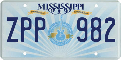MS license plate ZPP982