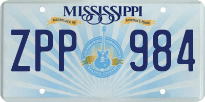 MS license plate ZPP984