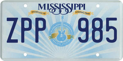 MS license plate ZPP985