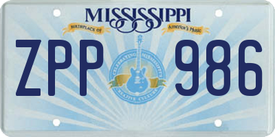 MS license plate ZPP986