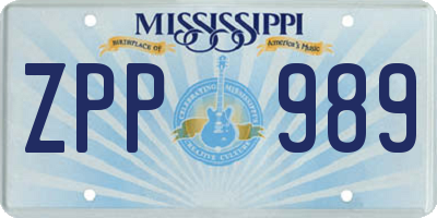 MS license plate ZPP989