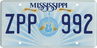MS license plate ZPP992
