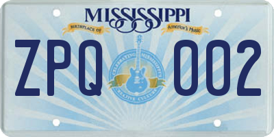 MS license plate ZPQ002