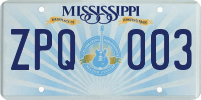 MS license plate ZPQ003