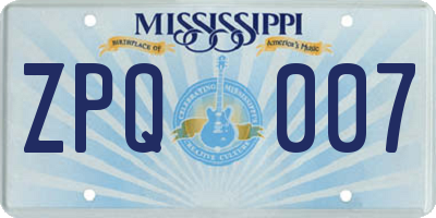 MS license plate ZPQ007