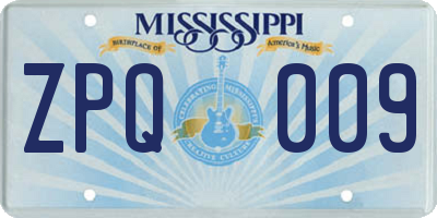 MS license plate ZPQ009