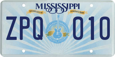 MS license plate ZPQ010