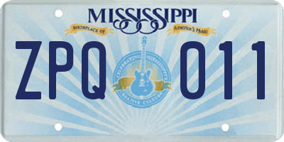 MS license plate ZPQ011