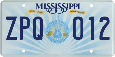 MS license plate ZPQ012