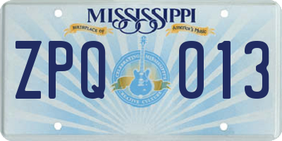 MS license plate ZPQ013