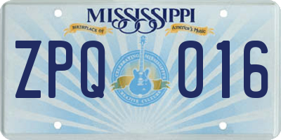 MS license plate ZPQ016