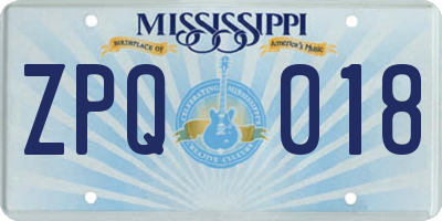 MS license plate ZPQ018