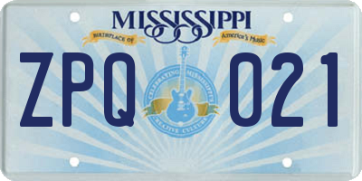 MS license plate ZPQ021