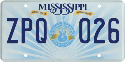 MS license plate ZPQ026