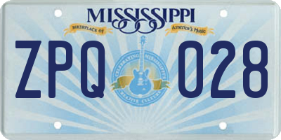MS license plate ZPQ028