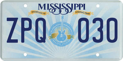 MS license plate ZPQ030