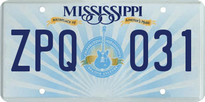 MS license plate ZPQ031