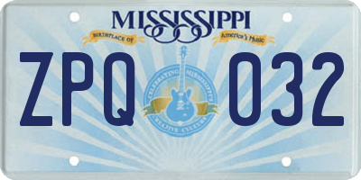 MS license plate ZPQ032