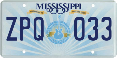 MS license plate ZPQ033