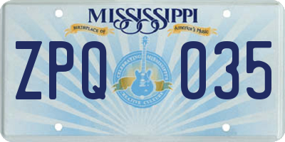 MS license plate ZPQ035