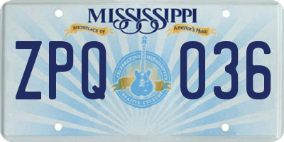 MS license plate ZPQ036
