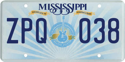 MS license plate ZPQ038