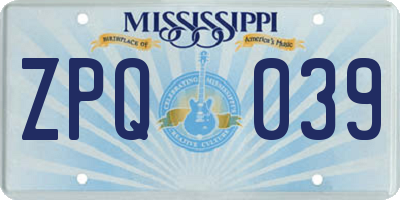 MS license plate ZPQ039