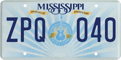 MS license plate ZPQ040