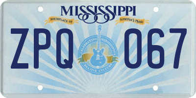 MS license plate ZPQ067