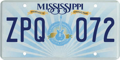 MS license plate ZPQ072