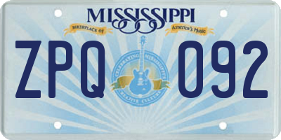 MS license plate ZPQ092